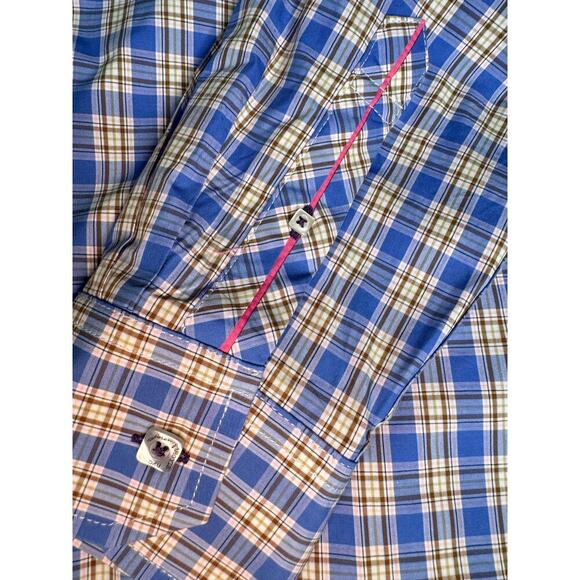 Jeremy Argyle NYC Men's sz Large Blue Tan Plaid Button Down Shrt Long Sleeve - Picture 4 of 11